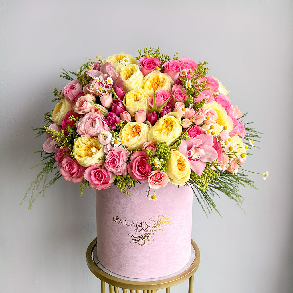 Sunshine Rose Bouquet – Golden & Pink Garden Roses