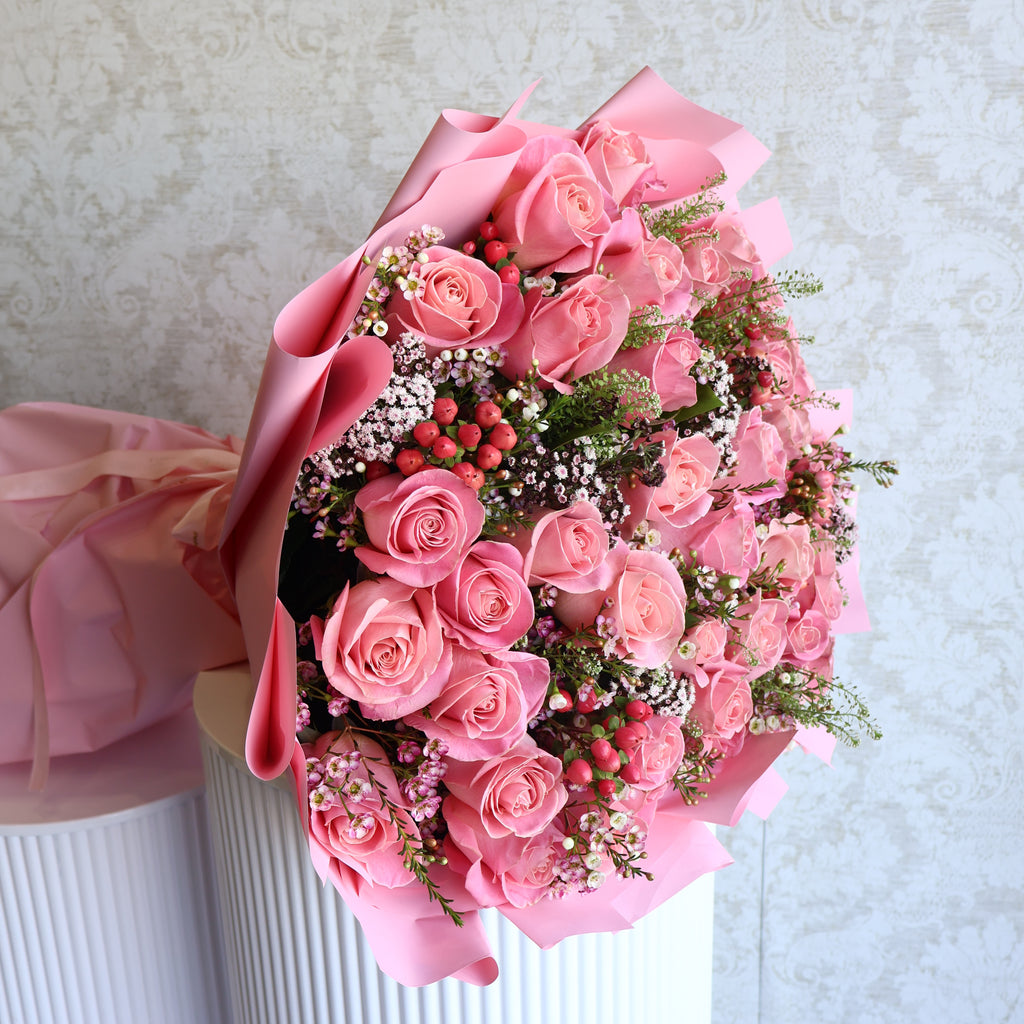 50 Pink Roses with Filler – Mariams Flowers