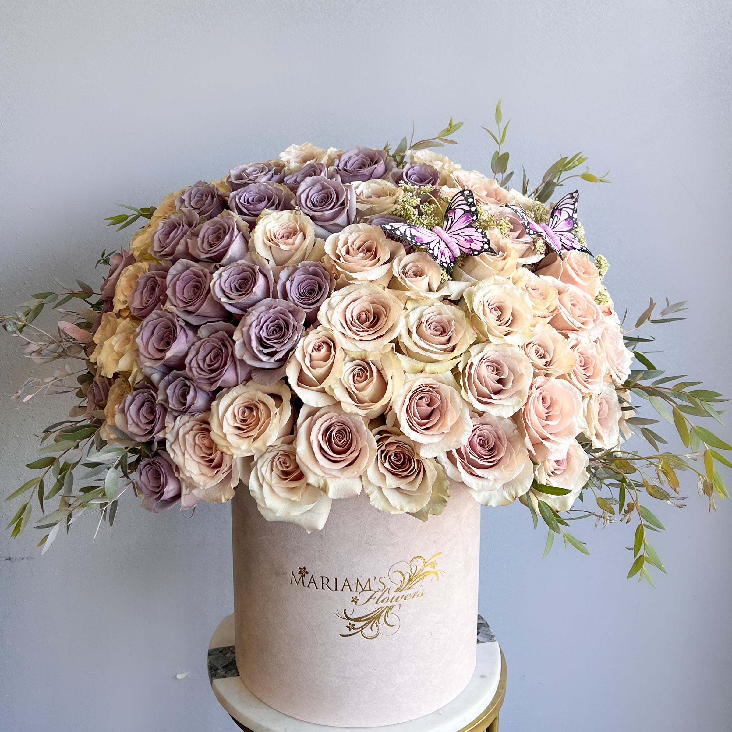 lavender and white flower arrangements Classic Lavender Beige Rose Bouquet – Mariams Flowers