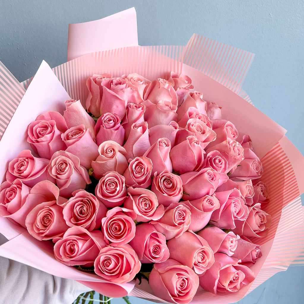 Pink Roses Not Fluffed 50 Pink Roses No Filler – Mariams Flowers