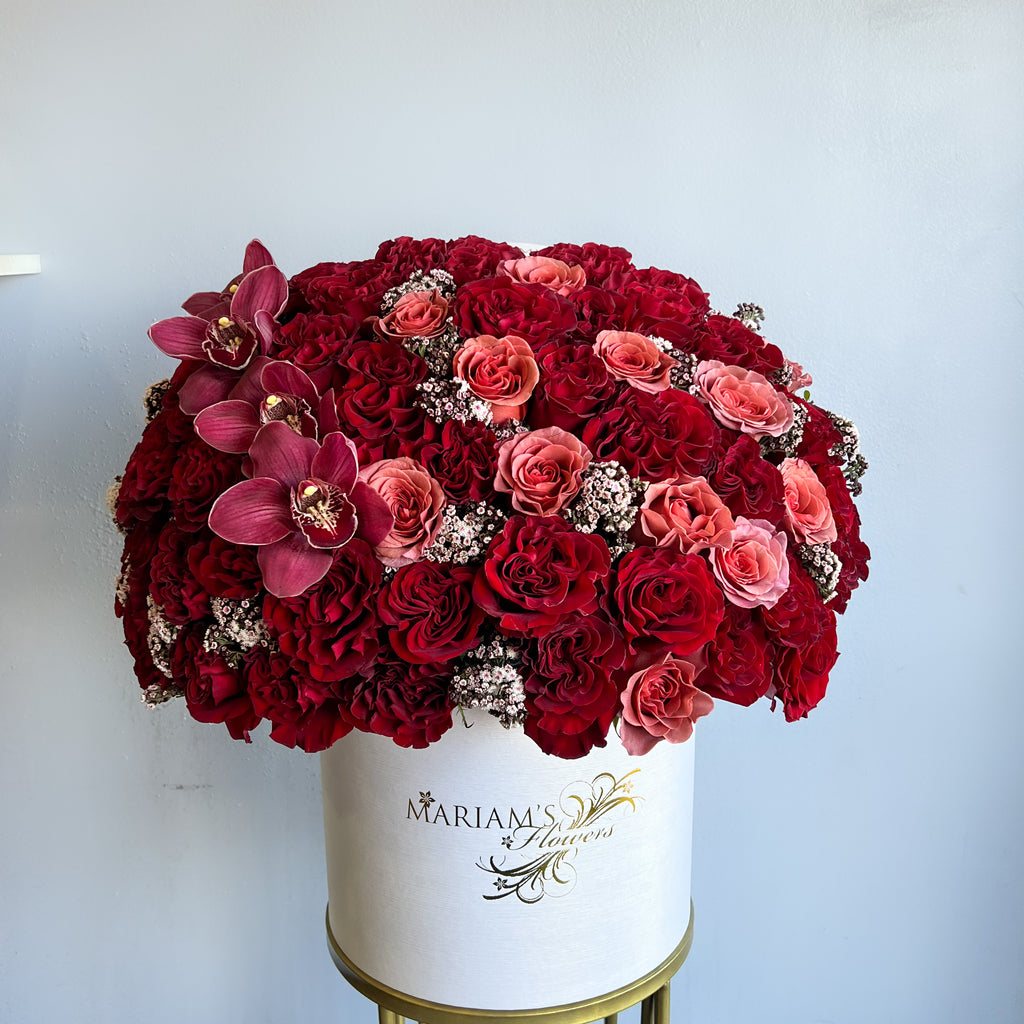 Ruby Rose Classic – Luxury Roses in Signature Hatbox – Mariams Flowers