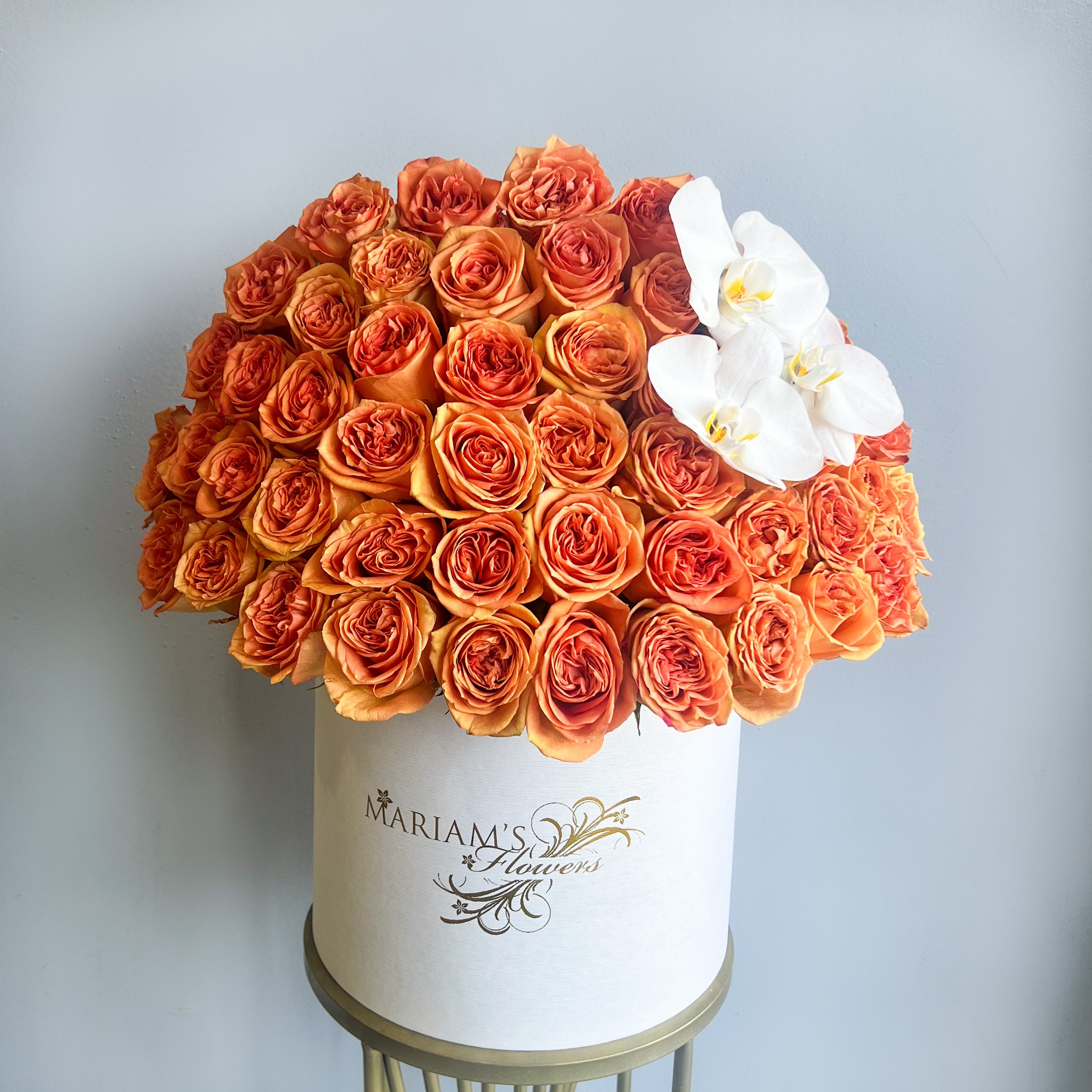 Orange Rose Classic with Phalaenopsis Orchids