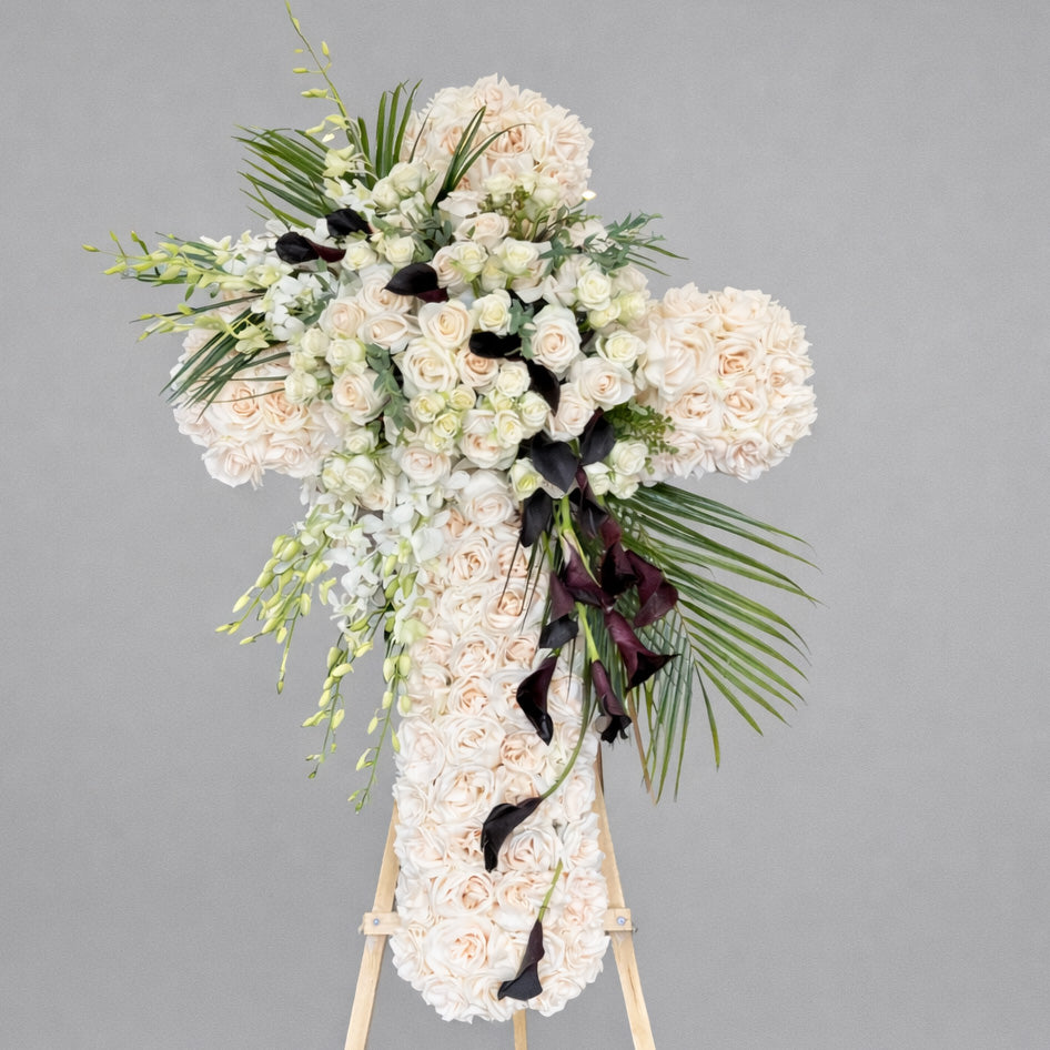 X -Large Cross with Black Callas - Mariams Flowers