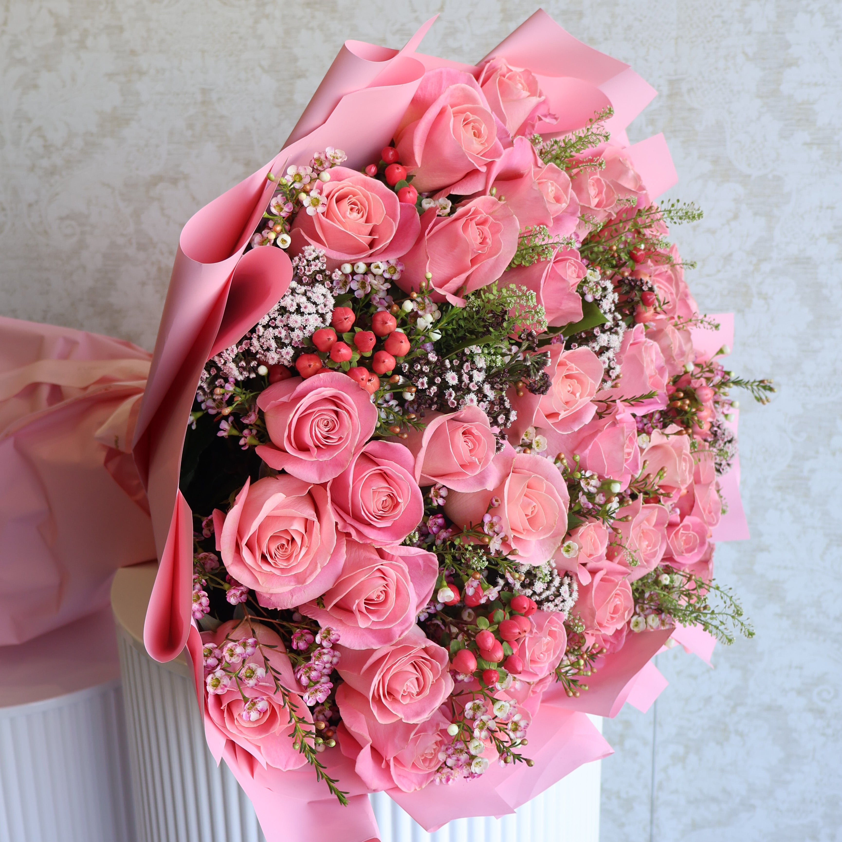 50 Pink Roses with Filler