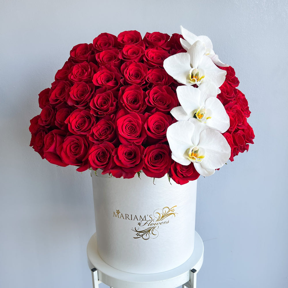 Valentine's Day Red Rose Classic with Phalaenopsis Orchids