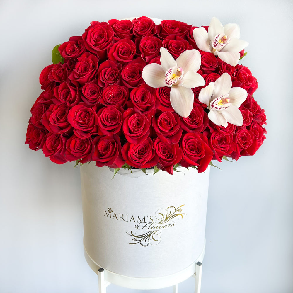 Valentine's Day Red Rose Classic with Butterfly Orchids