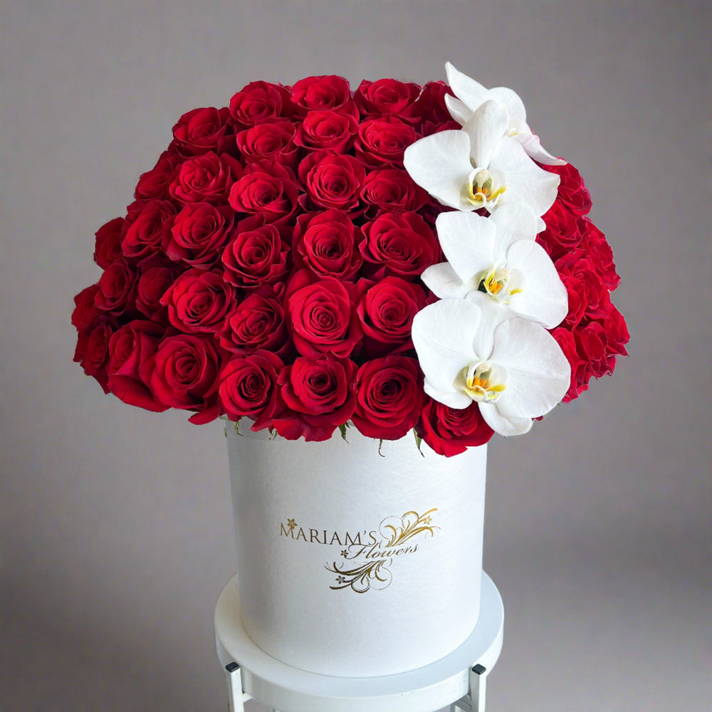Red Rose Classic with Phalaenopsis Orchids
