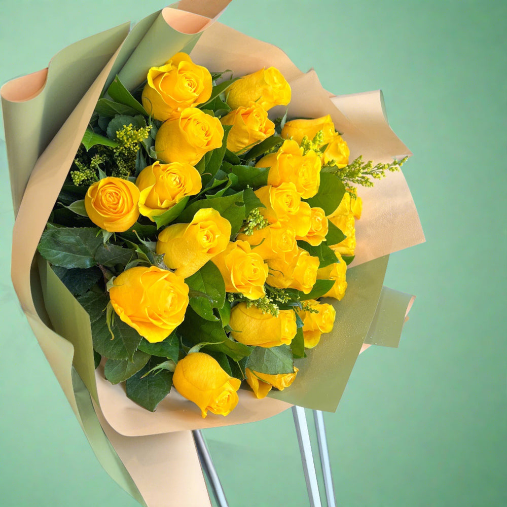 Mother's Day A Wrapped Bouquet of Yellow Roses